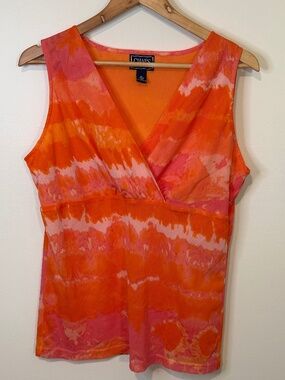 Vintage Y2K Mesh Chaps Sleeveless Top Pink and Orange Size: XL